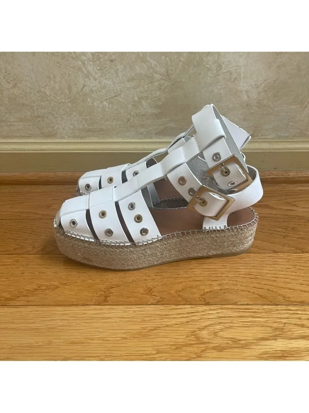 Free People Gable Glad Espadrille Gladiator Sandals White Leather Size 36, US 6